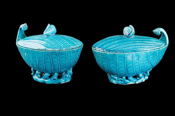 Pair of Chinese export porcelain Turquoise Glaze Tureens and covers